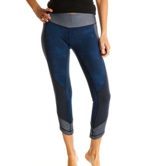 Lululemon Wunder Under Leggings Cropped Sashiko Inkwell Denim Blue Panel - Picture 1 of 6